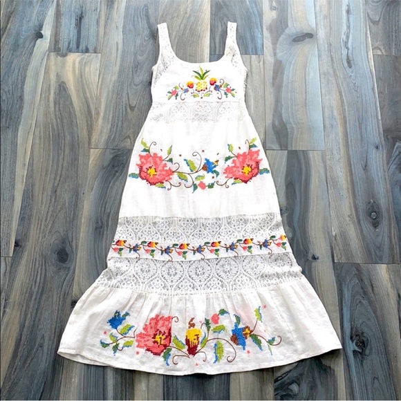 Farm Rio Embroidered Linen Dress New M - Picture 2 of 9